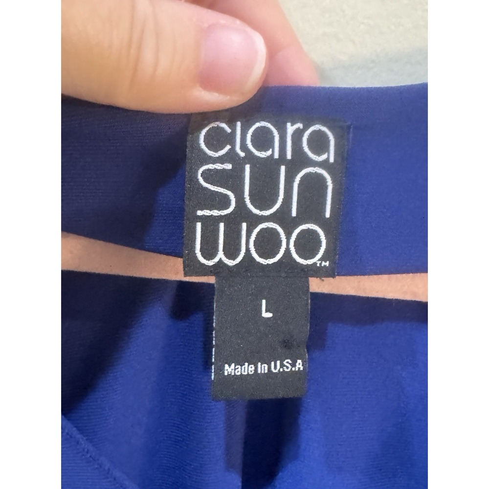 Clara Sun Woo Sheath Dress Royal Blue Jersey Stretch Open Sleeve Size Large Slit - Picture 6 of 10